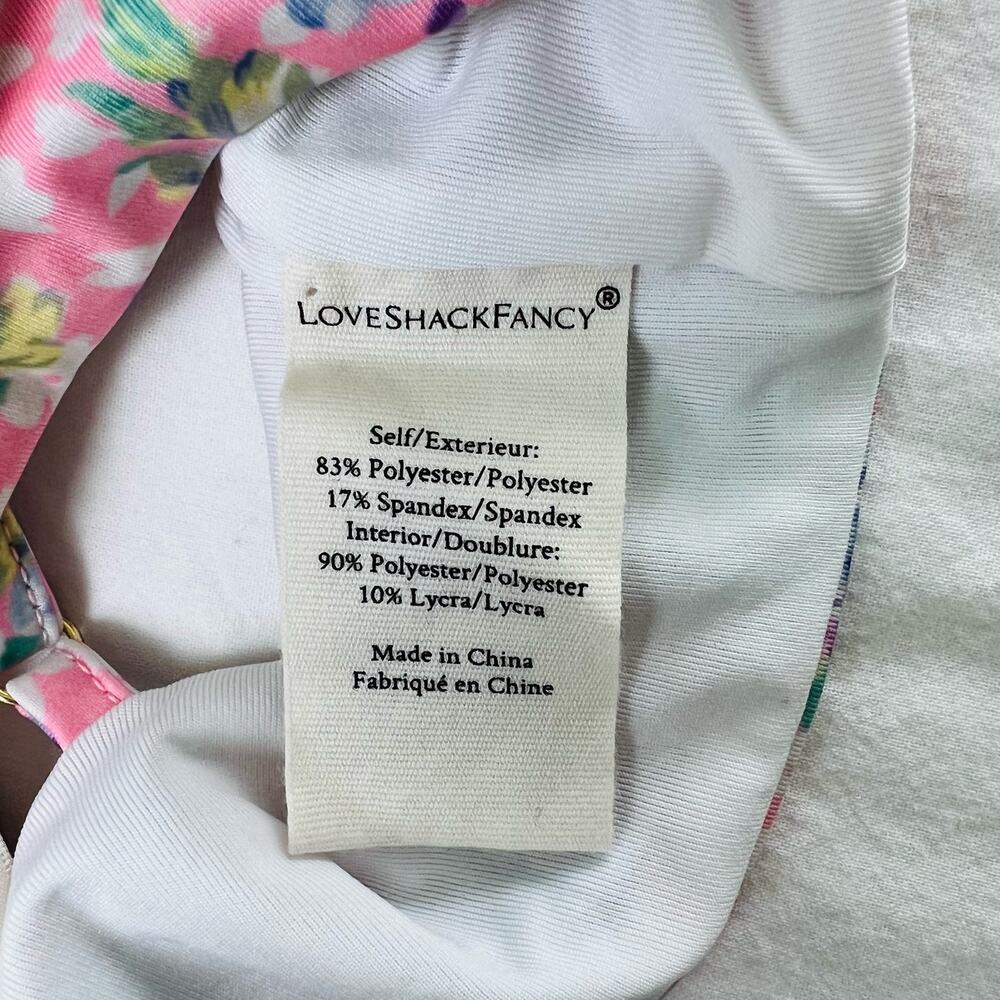 Love Shack Fancy Swim Palm Floral Ruffle Pink Bikini Top Sz Small Girly Coastal - Picture 9 of 12